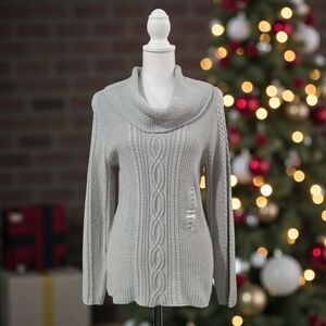 JEANNE PIERRE Light Gray Cowl Neck Sweater XL NWT